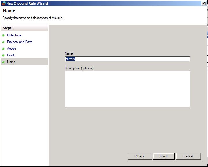 Enter "curtain" for the name of this rule, and click Finish.