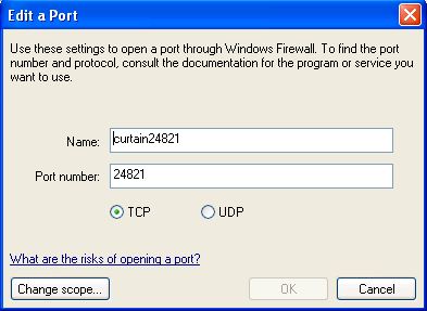 Enter 24821 and select TCP. Then, enter a name for this exception and click OK.