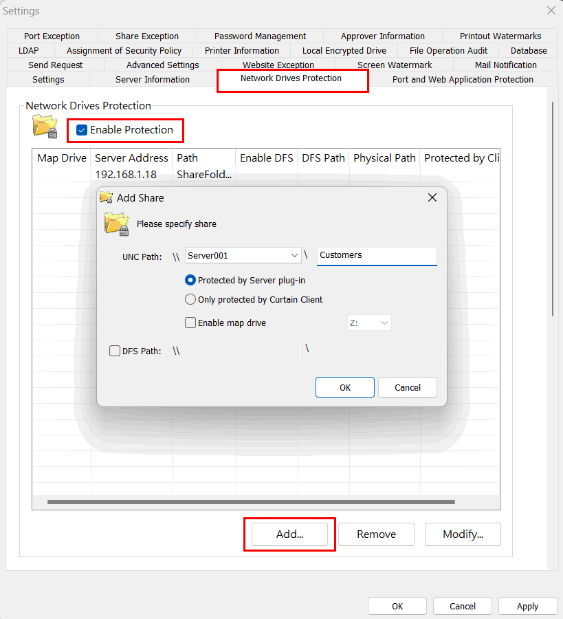 e-locker data loss prevention(DLP) - Add the protected server resources
